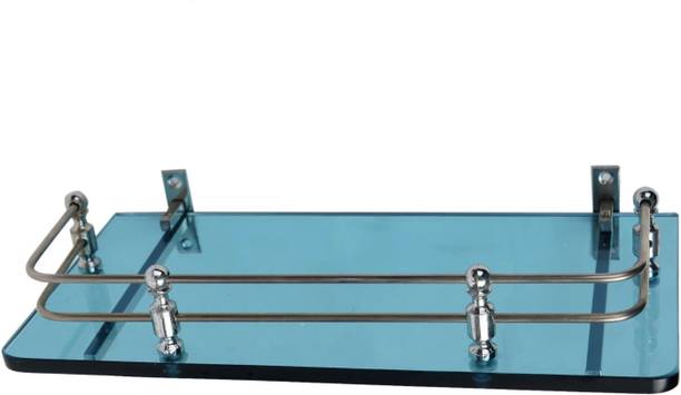 Evren Mura Random Blue Shade Glass Shelf 115 ( 12*6 inch). Glass, Stainless Steel, Aluminium Wall Shelf