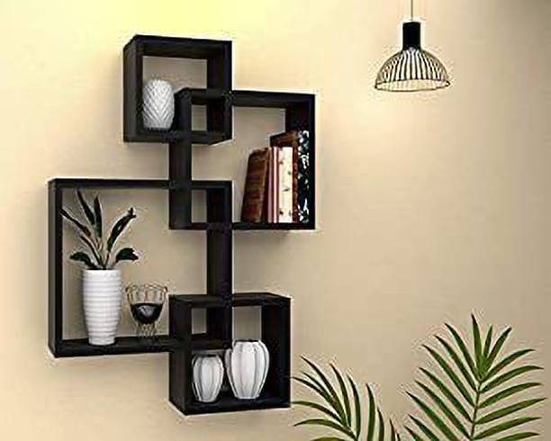 woodinzo Set of 4 Intersecting Wall Mounted Wall Shelf Solid Wood Floating Shelves MDF (Medium Density Fiber) Wall Shelf