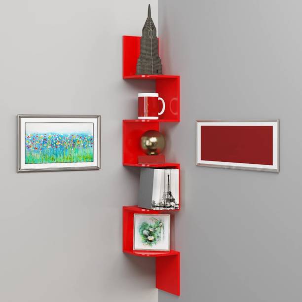 Diamond Handicraft Wooden Zig-Zag Corner Wall Shelf Wooden Wall Shelf