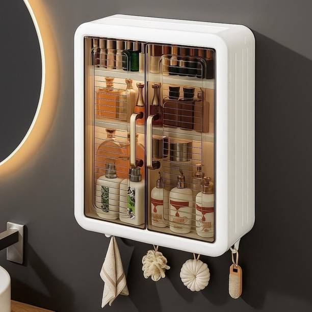 Reshapee 3 Tier No-Drill Wall Mount Storage Cabinet for Kitchen & Bathroom Organizer Plastic Wall Shelf