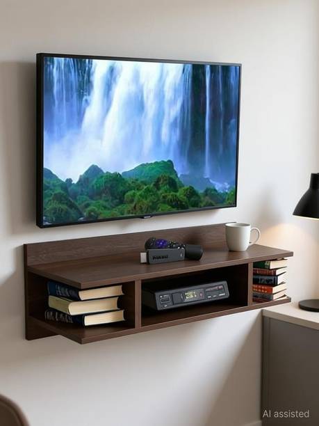 ANTIQUE MART TV Setup Box & Remote Stand Wooden Wall Shelf Wooden Wall Shelf