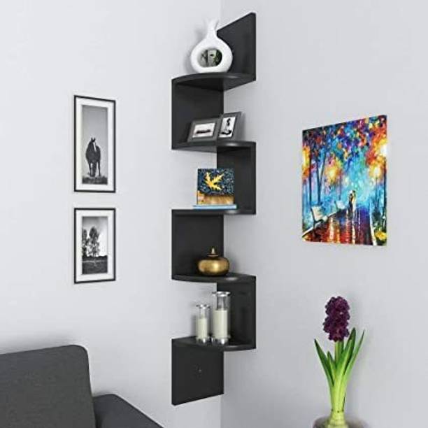 WOOD MINE Wall Zig Zag Coner Shelf Wall Mount Shelf For Living Room MDF (Medium Density Fiber) Wall Shelf