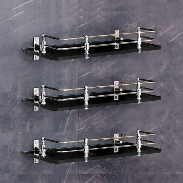 Flipkart SmartBuy Premium Multipurpose Wall Hung Glass Rack, 12 x 6 -inch (Black) Pack of 3 Glass Wall Shelf