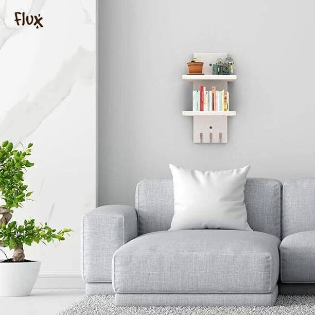Flux flux Wooden Wall Shelves for Living Room Home Decor Items With Hook Particle Board Wall Shelf