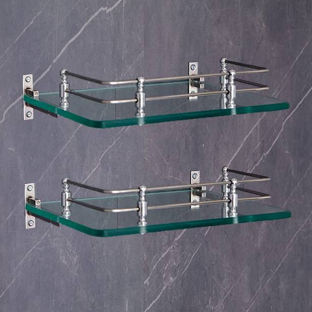 Flipkart SmartBuy Multipurpose Wall Hung Glass Front Rack with Wall Brackets , 12 x 6 -inch (Clear) Pack of 2 Glass Wall Shelf
