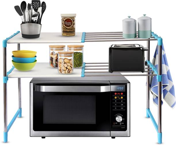 LivingBasics Expandable/Adjustable Multipurpose Storage Rack for Kitchen/Microwave OTG Stand/ Stainless Steel Wall Shelf