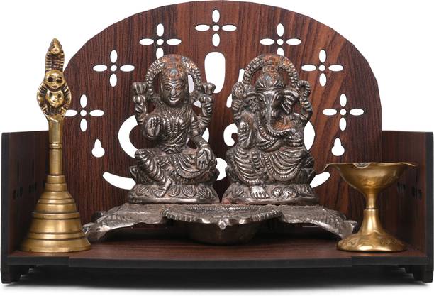 Gojeeva Premium Unique Carved Pattern Devghar, Set-Top Box Stand Wooden Mandir Temple Wooden Wall Shelf