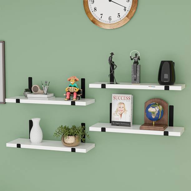 HOMESTIC 4 Pcs Set Wooden Wall Shelf for Bedroom | 16x5 Inch | White Wooden Wall Shelf