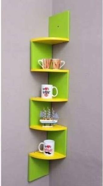 CraftOnline CraftOnline Wooden Wall Mounted Wall Zigzag Corner 5 Shelves free 10 Mini spoons Wooden, MDF (Medium Density Fiber) Wall Shelf