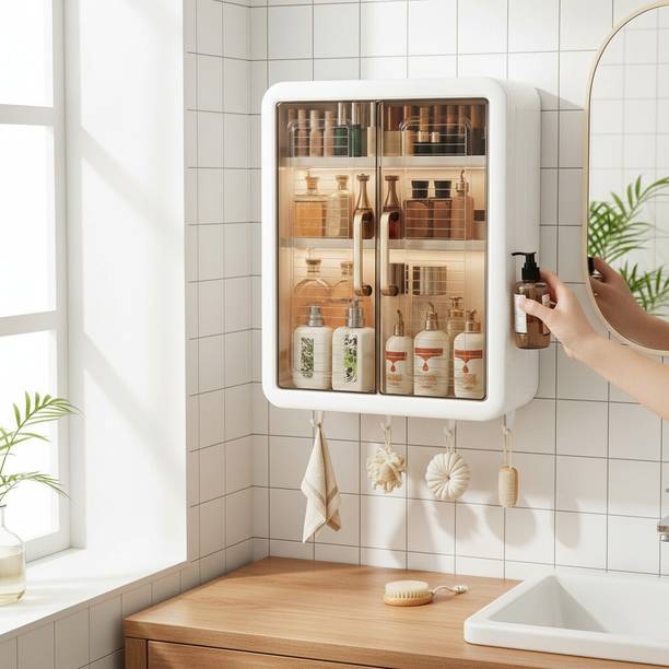 Flipkart SmartBuy Plastic Wall Mounted Self Adhesive Bathroom Shelf Storage Cabinet Plastic Wall Mount Cabinet