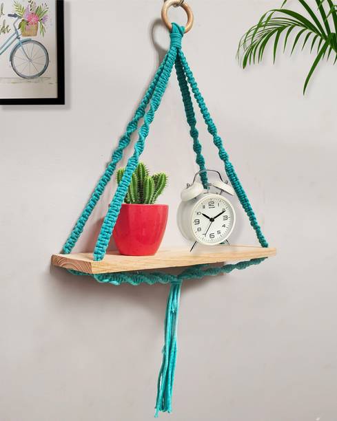 Homesake Turquoise Wall Hanging Shelf Floating Boho Shelves Hand Art Decor Wooden Wall Shelf