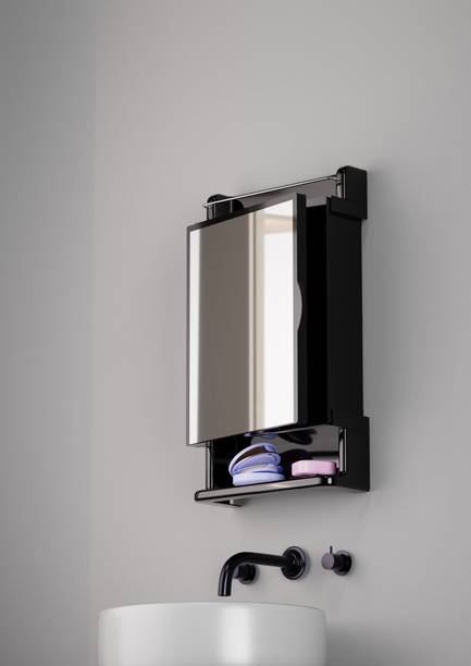 iSTAR Sleek Black Wall-Mounted Mirror Cabinet with Integrated Shelf and Towel Bar Acrylic Wall Shelf