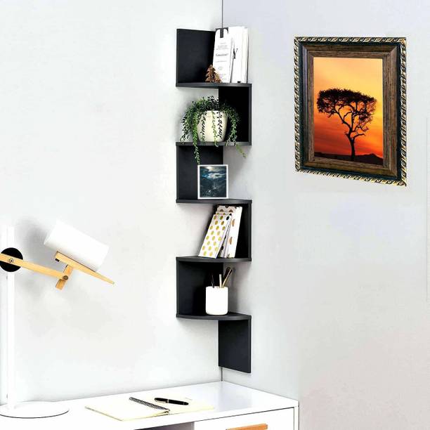 woodinzo Corner Hanging Shelf for Living Room | Zig Zag Home Decor Floating Display Rack MDF (Medium Density Fiber) Wall Shelf