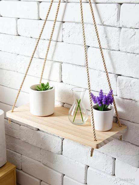 ECOPLUS Macrame Wall Hanging Shelf Wood Floating Boho Shelves with Wooden Wooden Wall Shelf