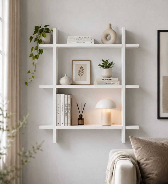 SSCRAFTSHOUSE Modern White Wall Mounted Floating Shelf for Living Room, Bedroom & Home Decor MDF (Medium Density Fiber) Wall Shelf