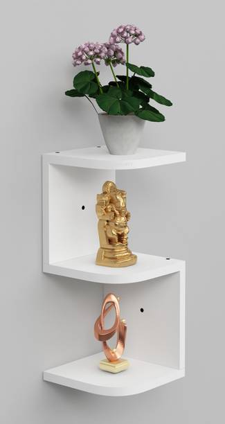 KUNUBTY Morplus Wall Mounted Corner Shelf Unit Tier 3 Wooden, Steel Wall Shelf