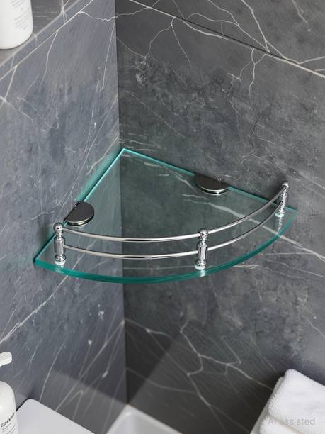 Epraiser 9x9 Inch Bewelled Transparent Sturdy Multiuse CORNER Glass Shelf Rack Shelf Glass Wall Shelf