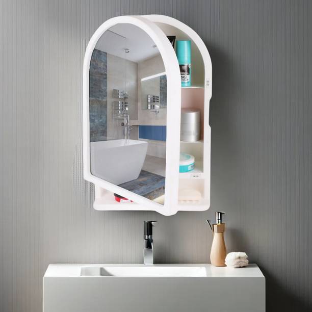 Branco Ideal Mirror Cabinet | Multipurpose Cabinet | Home Decor | Ivory Color(Cream) Plastic, Glass Wall Shelf