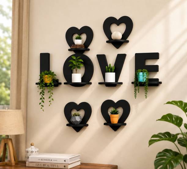 GORICREATIONS LOVE Wooden Wall Shelf Set for Living Room Pack of 8