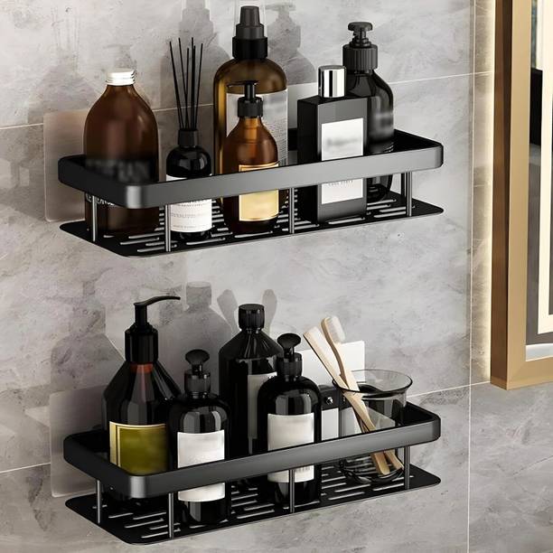 JIALTO Bathroom Corner Bathroom Aluminum Corner Rack Corner Storage Washroom Organizer Aluminium Wall Shelf Number of Shelves - 2, Black