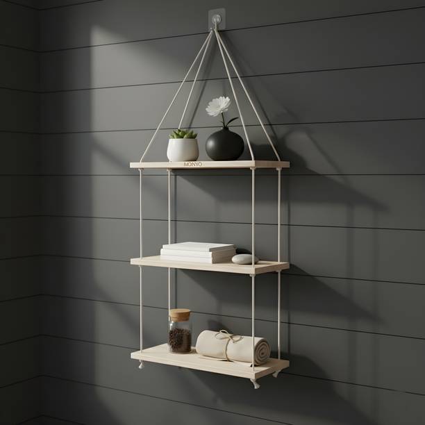 MONVO Wall-Mounted Shelf, Boho Home Decor, Floating Shelf for Living Room, Plants Wooden Wall Shelf