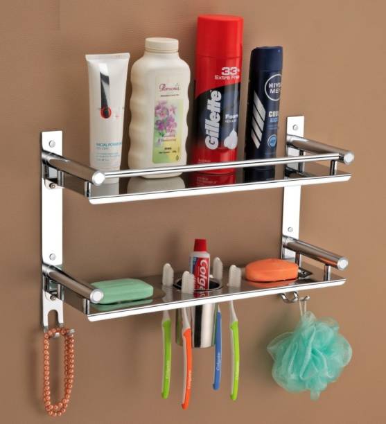 GRIVAN Multipurpose Bathroom Shelf and Rack with Double Soap Dish and Tumbler Holder