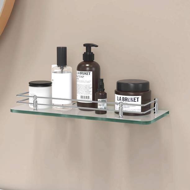 Impulse by Plantex Premium Transparent Glass Shelf for Bathroom/Wall Shelf/Storage Shelf(15x6 Inch) Glass Wall Shelf