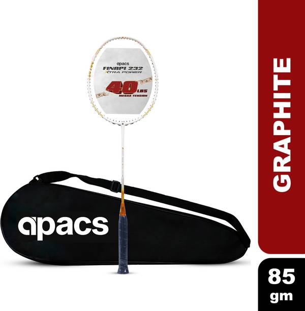 अपैक्स Finapi 232 Xtra Power (40 LBS, 40T Extra Strong Graphite) सफेद, गोल्ड अनस्ट्रंग बैडमिंटन रैकेट