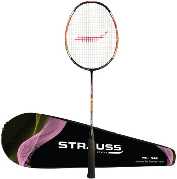 Strauss Pace-7000 Full Graphite Badminton Racquet Black, (Pack of: 1, 90 g), Blue Strung Red, Black Strung Badminton Racquet