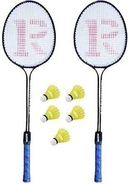 Laksh sports Badminton Racquet Rackets Set Of 2 pcs with 5 shuttle combo SET Yellow Strung Badminton Racquet