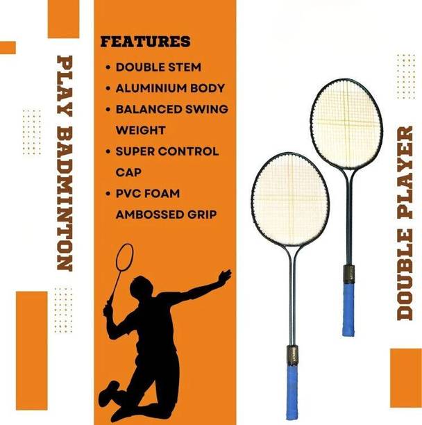 PLEXX Double-Shaft Badminton Racquet With 3 Nylon Shuttle Multicolor Strung Badminton Racquet