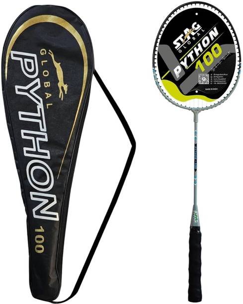 stag global Python 100 Badminton Racket, Lightweight, Ergonomic Design, Non Slip Grip Black, Grey Strung Badminton Racquet