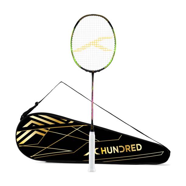 हंड्रेड Flareon 100 Badminton Racket 5U (Strung)| Speed Racket | Full Cover Included काला स्ट्रंग बैडमिंटन रैकेट