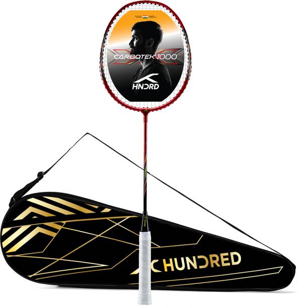 Hundred Carbotek 1000 Badminton Racket | Superlight Head-Heavy Racket Red, Black Strung Badminton Racquet