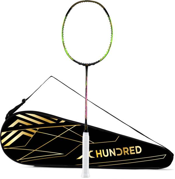 Hundred Flareon 100 Badminton Racket 4U (Unstrung)| Speed Racket | Full Cover Included Black Unstrung Badminton Racquet