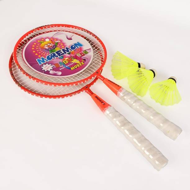 मोवेक Morex Lightweight Badminton Racket Set with 3pcs Plastic Shuttlecocks For Kids लाल स्ट्रंग बैडमिंटन रैकेट