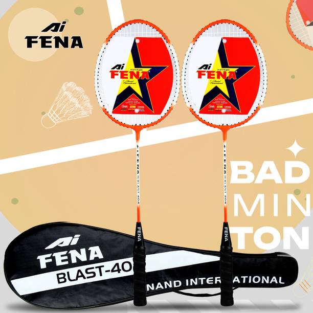Fena Double Shaft Racket Pack Of 2 Piece Orange Strung Badminton Racquet