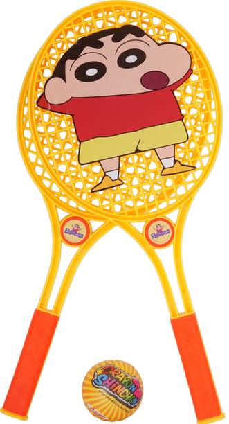 asian Shinchan Wisdom Racquet Set Plastic for Indoor & Outdoor Play for Kids Yellow Strung Badminton Racquet