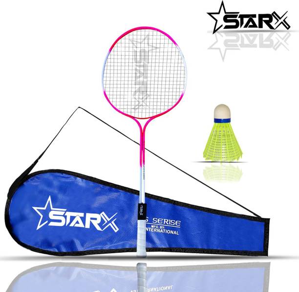 STARX Multi Double Shaft Badminton Racket with Cover & Shuttle Cork Badminton Racquet Multicolor Strung Badminton Racquet