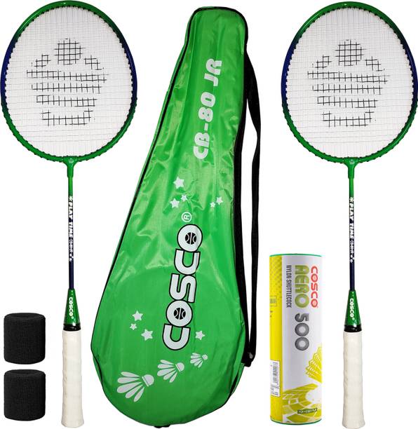 COSCO Kids Combo CB-80 Jr. Badminton Racket With Aero 500 Shuttle Box "6 Shuttle" Green Strung Badminton Racquet