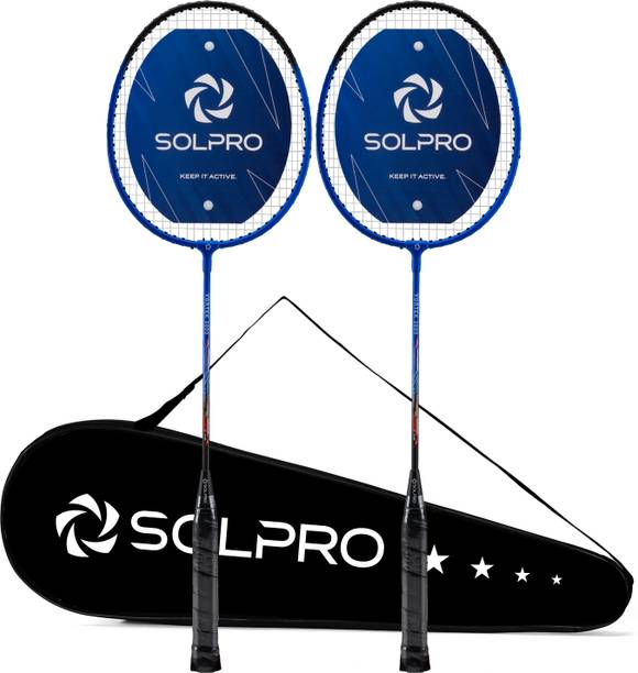 SOLPRO VORTEK 3000 Badminton Racket Set (2 Pcs) with Full Cover Bag Black Strung Badminton Racquet
