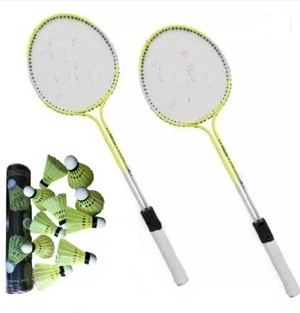 Fitness Kart Badminton Racquet Set Of 2 Piece With 10 Piece With Nylon Shuttle Cock Multicolor Strung Badminton Racquet
