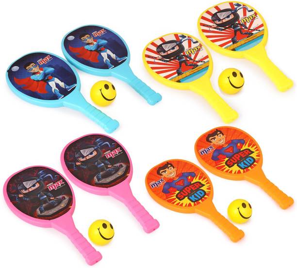 asian Max Plastic Rackets For Kids - Rackets Set of 2 With 1 Foam Ball For Kids Multicolor Strung Badminton Racquet
