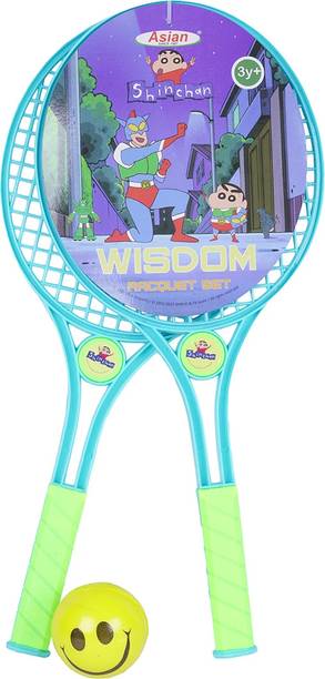 asian Shinchan Wisdom Racquet Set Plastic for Indoor & Outdoor Play for Kids Blue Strung Badminton Racquet