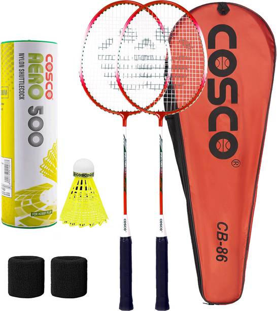 COSCO Badminton Kit (CB-86 Racket, Aero 500 Shuttle Box "6 Shuttle", 2 Wrist Band) Red Strung Badminton Racquet