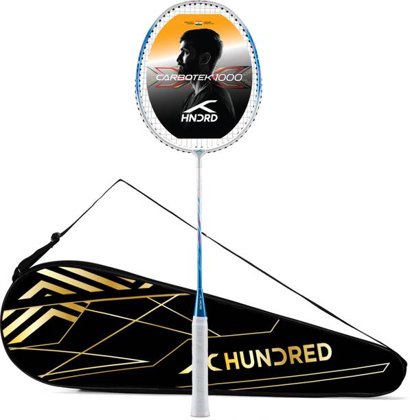 Hundred Carbotek 1000 Badminton Racket | Superlight Head-Heavy Racket White, Blue Strung Badminton Racquet