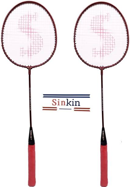 SINKIN Badminton Set of Two for all family men, Women, Boys & Girls Red Strung Badminton Racquet