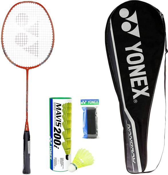 YONEX Nanoray 72 Light Badminton Racket with Mavis 200i Shuttle And Towel Grip Red Strung Badminton Racquet