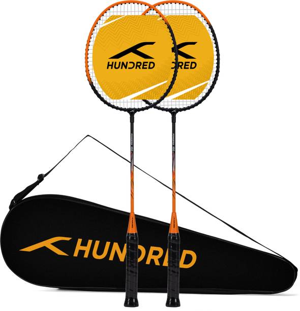 Hundred POWERTEK 100 (2PCS IN 1) Black, Orange Strung Badminton Racquet