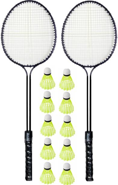 Monika Sports Lightweight Badminton Set - 2 Durable Black Rackets with 10 Shuttlecock Black Strung Badminton Racquet